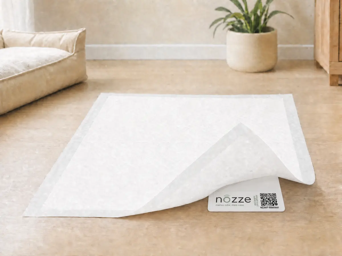 Tapete higiênico com cartão Nozze posicionado sob uma das extremidades